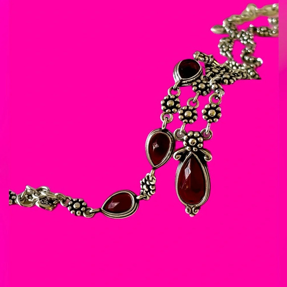 Brighton Silver Plated pink-red Glass Teardrop Charm Necklace / Bracelet Set. - Picture 3 of 11